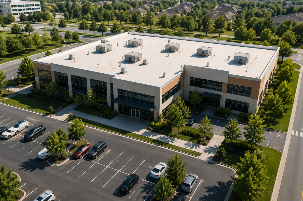 Modular renovation - aerial view of a commercial building
